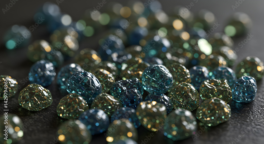 Iridescent Glass Beads Scatter A Multi Colored Backdrop Studio Shot Iridescent Glass Beads Scatter A Multi Colored Backdrop Studio Shot