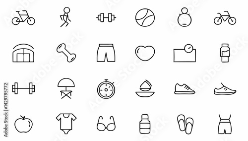 healthy lifestyle set of web icons in line style  .eps