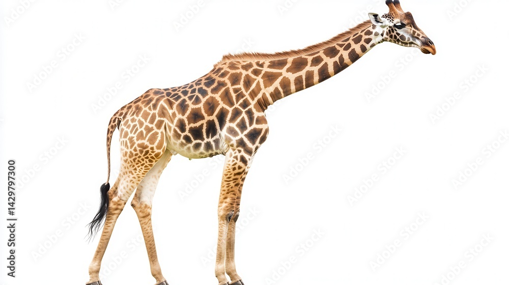 Fototapeta premium A giraffe standing on a white background.