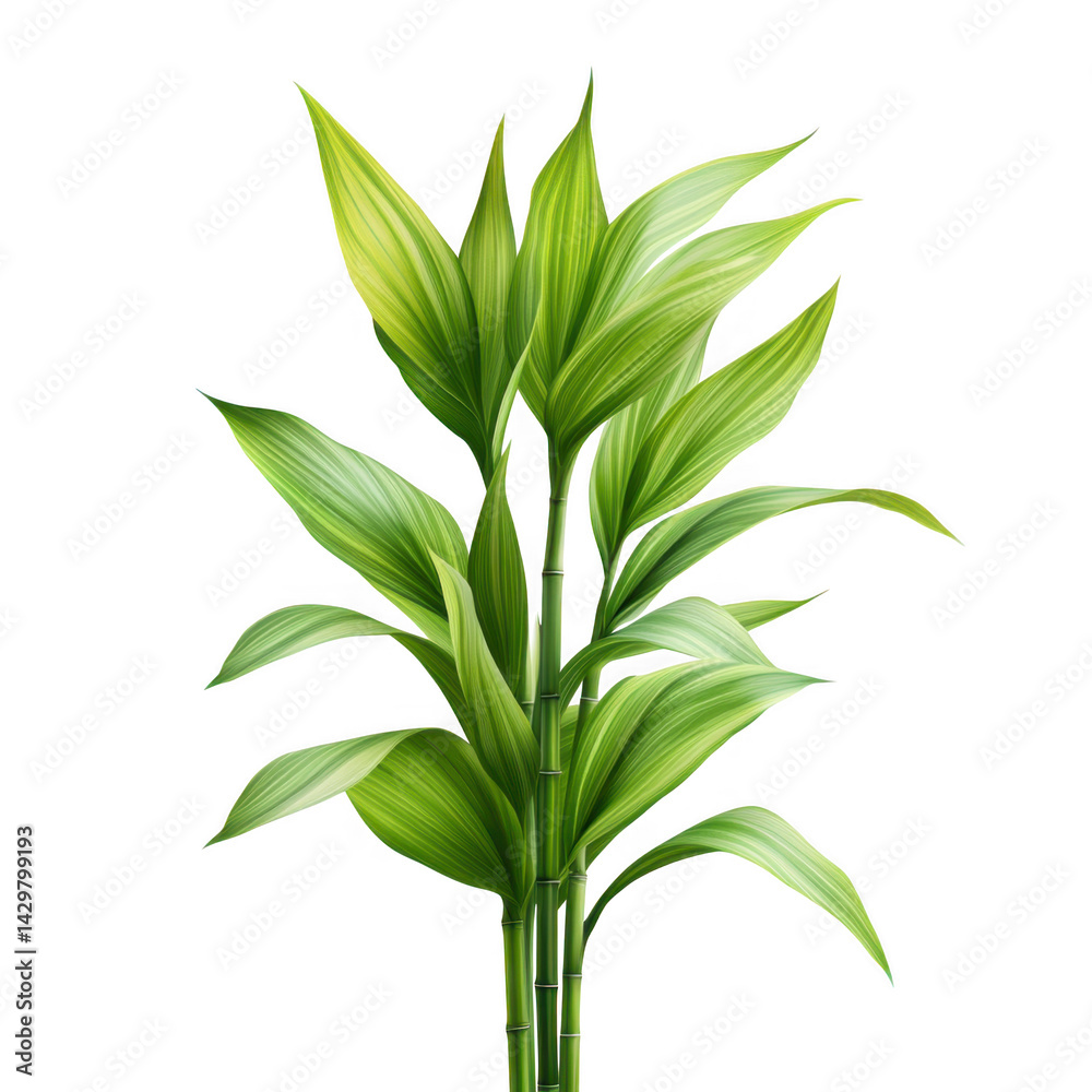 Obraz premium A vibrant green lucky bamboo plant with lush leaves displayed well on transparent background