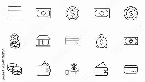 money and finance set of web icons in line style  .eps