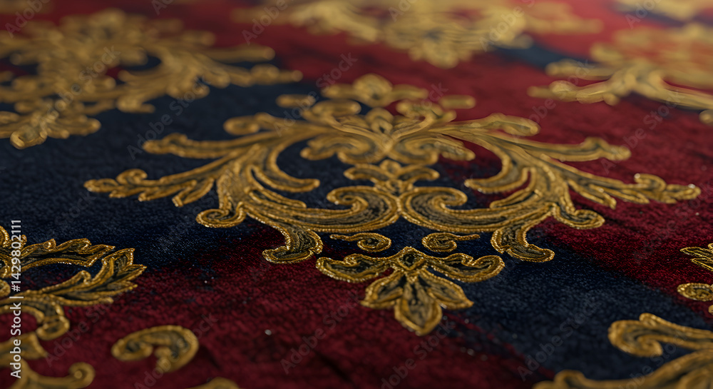 Elegant Baroque Pattern With Golden Filigree Ornament On Dark Velvet Texture Elegant Baroque Pattern With Golden Filigree Ornament On Dark Velvet Texture
