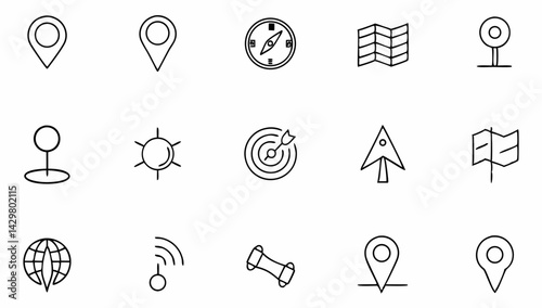 navigation and location set of web icons in line s.eps