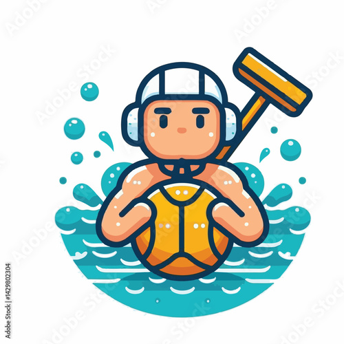 water, ball, sport, game, competition, water polo, polo, pool, swim, play, sports, person, vector, athlete, player, illustration, team, match, exercise, recreation, summer, background, young, blue, ac