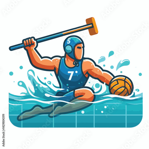 water, ball, sport, game, competition, water polo, polo, pool, swim, play, sports, person, vector, athlete, player, illustration, team, match, exercise, recreation, summer, background, young, blue, ac