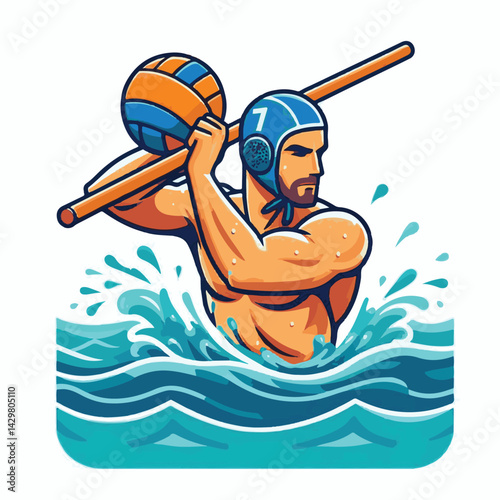 water, ball, sport, game, competition, water polo, polo, pool, swim, play, sports, person, vector, athlete, player, illustration, team, match, exercise, recreation, summer, background, young, blue, ac