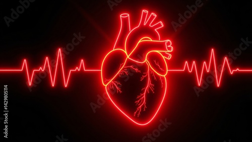 A stylized rendering presents a human heart as a neon silhouette, its form outlined in vibrant, pulsating light. The glowing outline subtly shifts in hue, indicating variations in circulatory health
