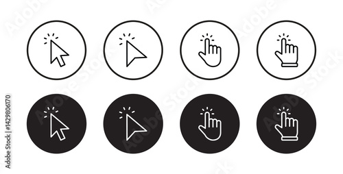 Cursors icons click set. Cursors icon click, Clicking cursor, pointing hand click icon vector illustration	