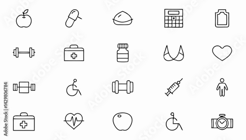 set of thin line icons fitness and sport  collecti.eps