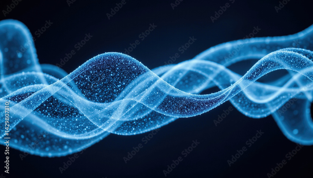 Abstract fluid simulation representing scientific data with dynamic waves and particles, evoking sense of movement and energy Abstract fluid simulation representing scientific data with dynamic waves and particles, evoking sense of movement and energy