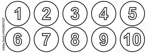 Numbers set 1 to 10 vector icon set illustration on white background.