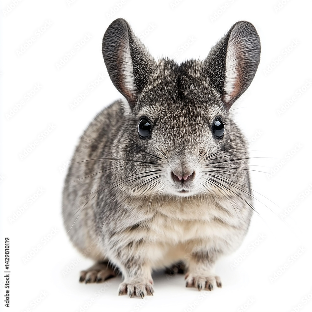 Obraz premium Adorable grey chinchilla portrait close up studio shot white background small pet animal wildlife nature cute fluffy soft