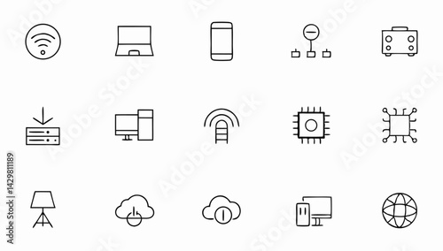 technology set of web icons in line style  informa.eps