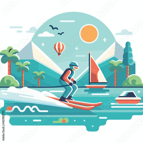 water, summer, sport, ski, wave, extreme, people, sea, activity, lake, fun, man, vacation, action, person, boat, board, speed, young, adventure, splash, wakeboarding, male, lifestyle, wake, jump, surf