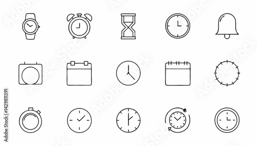 time and clock icon set with editable stroke  time.eps