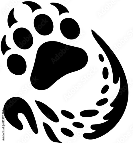 edgy black and white vector illustration of animal paw print with sharp claws 