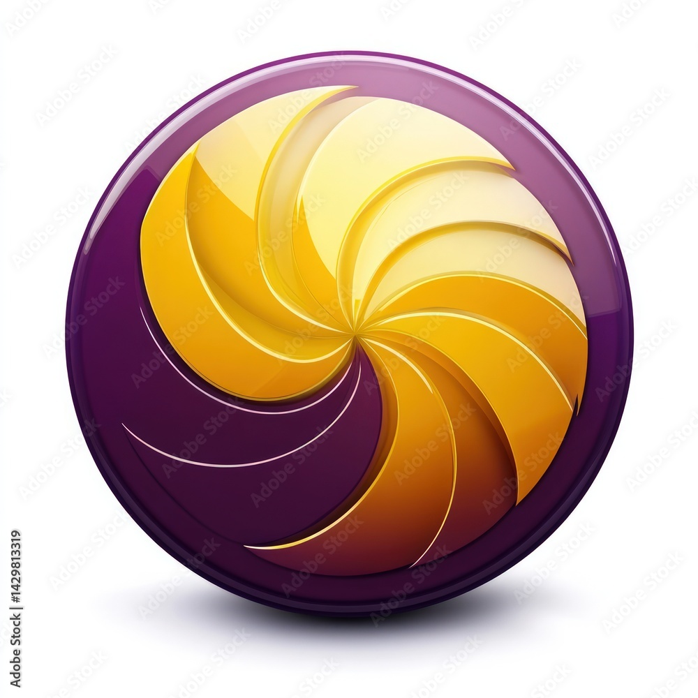 Fototapeta premium Circular emblem, golden spiral on dark background