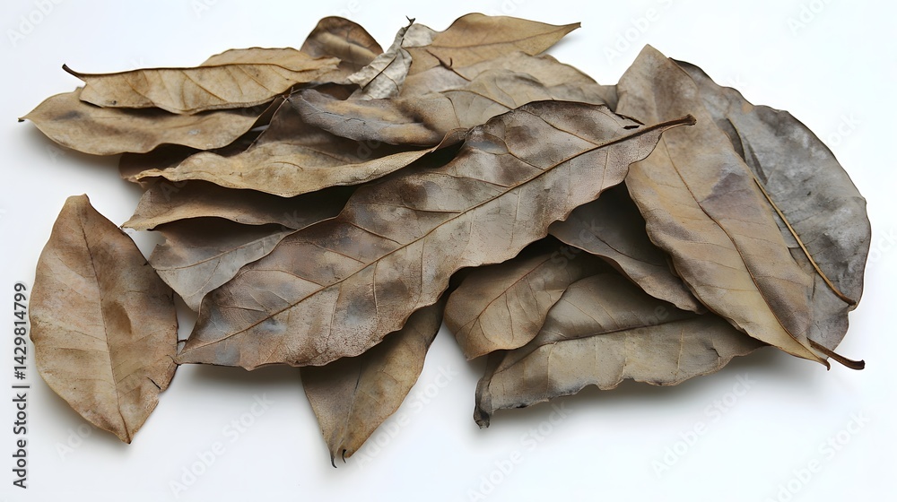 Pile of Dried Brown Autumn Leaves on White Background Pile of Dried Brown Autumn Leaves on White Background