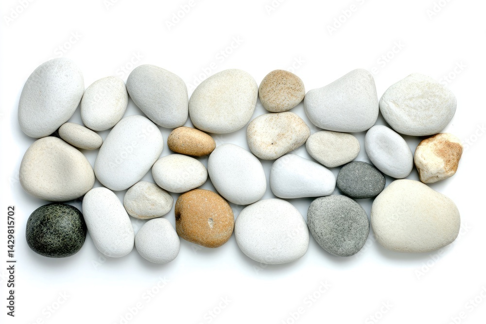 Assorted stones arranged in a horizontal line