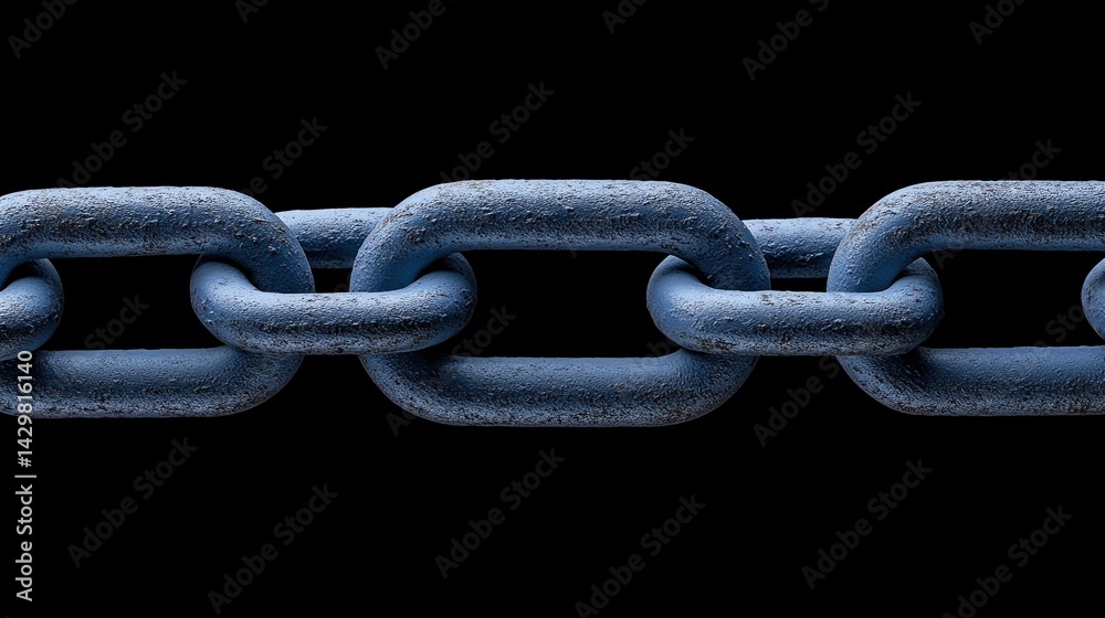 Fototapeta premium A close-up view of a blue metallic chain against a black background, showcasing its texture and links.