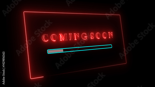 Futuristic Neon Coming Soon Loading Screen with Glowing Red Text and Cyan Progress Bar – Dark Theme Website Launch or App Release Countdown Background.