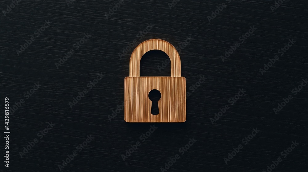 Fototapeta premium A close-up image of a golden padlock on a dark textured surface, symbolizing security and protection.