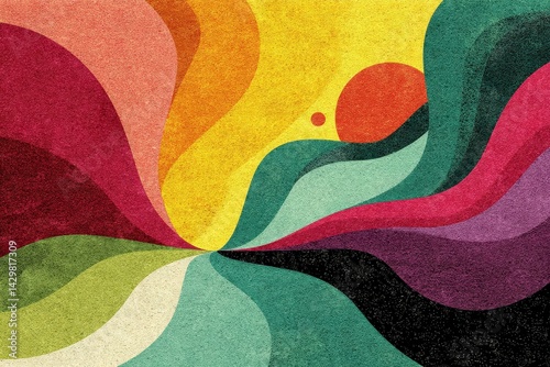 Abstract swirling rainbow pattern with textured, vintage aesthetic