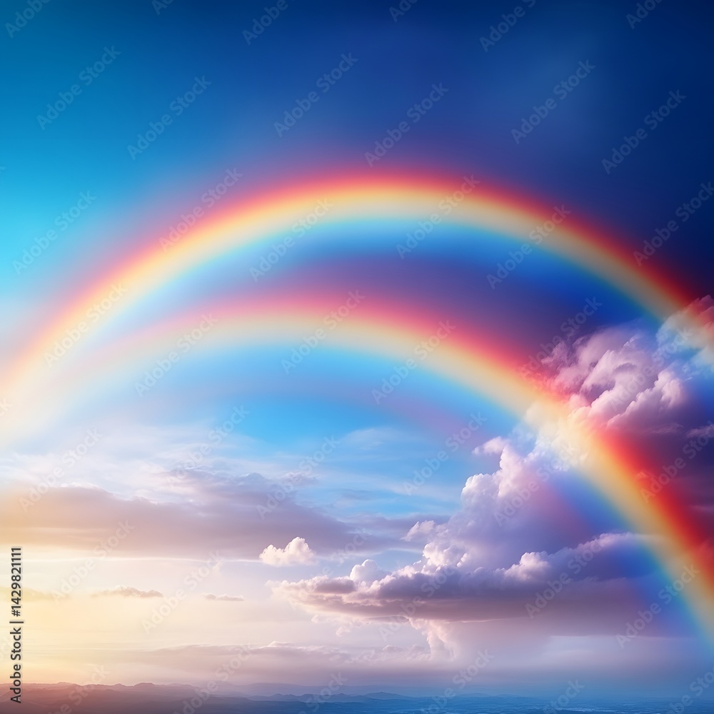 Double Rainbow over Dramatic Sunset Sky Cloudscape