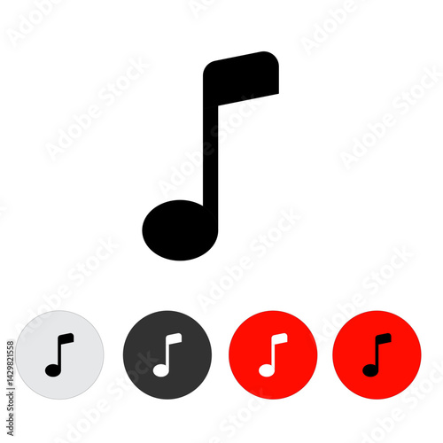 Music note icon, black, white and colored buttons