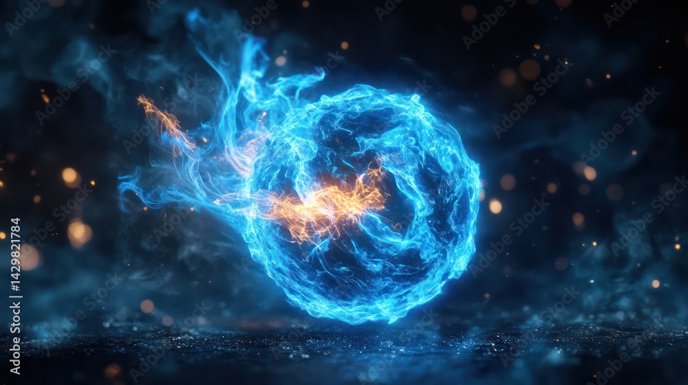 Blue fire sphere floating in smoke Blue fire sphere floating in smoke