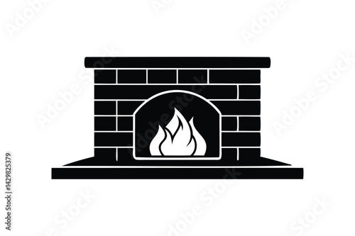 Brick fire place icon silhouette on white background