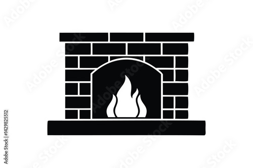 Brick fire place icon silhouette