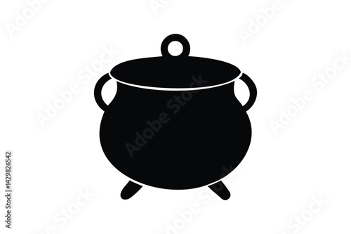 Caldron cooking pot icon silhouette on white background