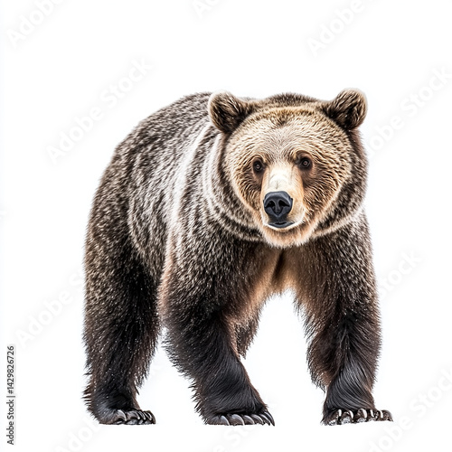 Wallpaper Mural Majestic grizzly bear walking in winter snow white background wildlife photography fur cub paw cold view eyes brown large Torontodigital.ca