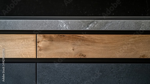 Modern kitchen cabinetry detail with light wood and stone accents.