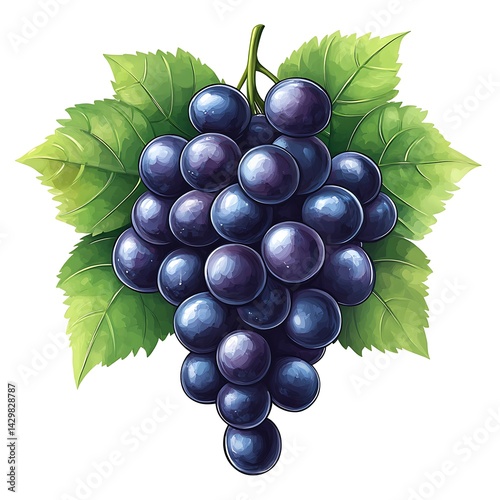 Clean purple grape vector with leaf cluster high resolution images