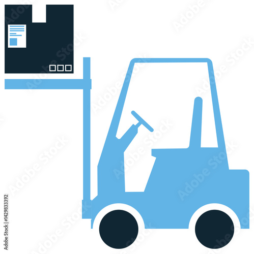 Forklift logistics icon vector for warehouse loading, cargo lifting, and pallet handling. Ideal for freight movement, warehouse tools, and cargo distribution service illustration.