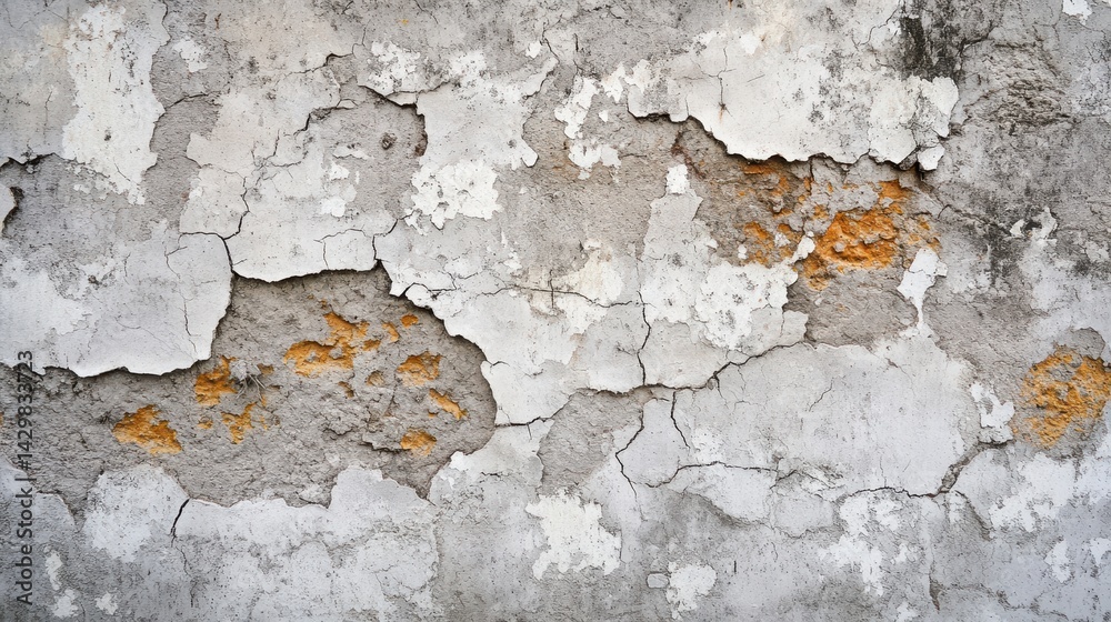Obraz premium Cracked and Peeling Wall with Orange Stains in Urban Setting