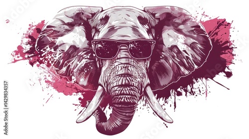 a shirt design based on the university of alabama football team, portrait of line art abstract elephant wearing sunglasses