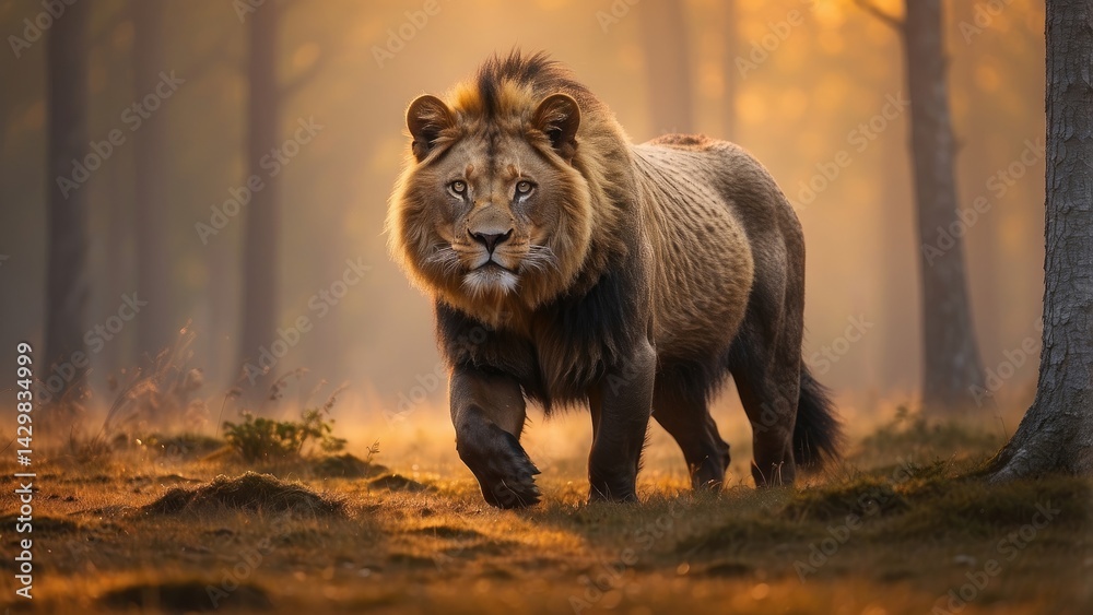 Obraz premium Leopard Walking Down Tree in Jungle Wildlife Scene