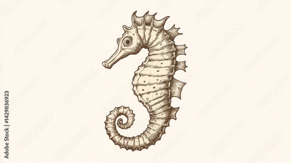 Fototapeta premium Seahorse illustration in cream background for educational ocean life project