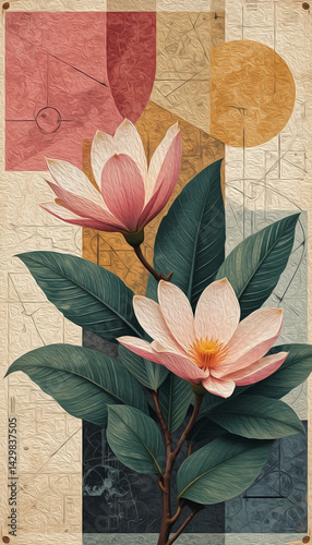Magnolia flowers.  Pattern for printing on wall decorations, covers, leaflets