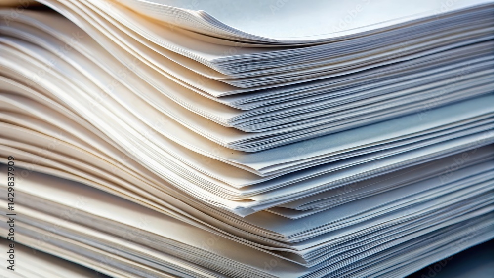 A detailed close-up of a bending stack of paper revealing individual sheets as they separate and unfolding from each other slowly , texture, paper folding
