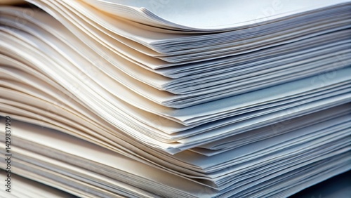 A detailed close-up of a bending stack of paper revealing individual sheets as they separate and unfolding from each other slowly , texture, paper folding