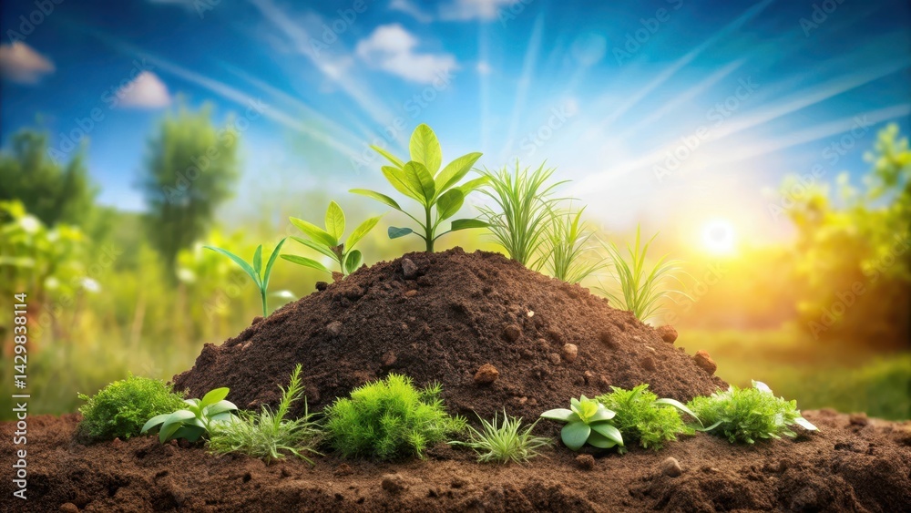 Mounded earthy landscape with soil and plants , nature, environment, nature, environment