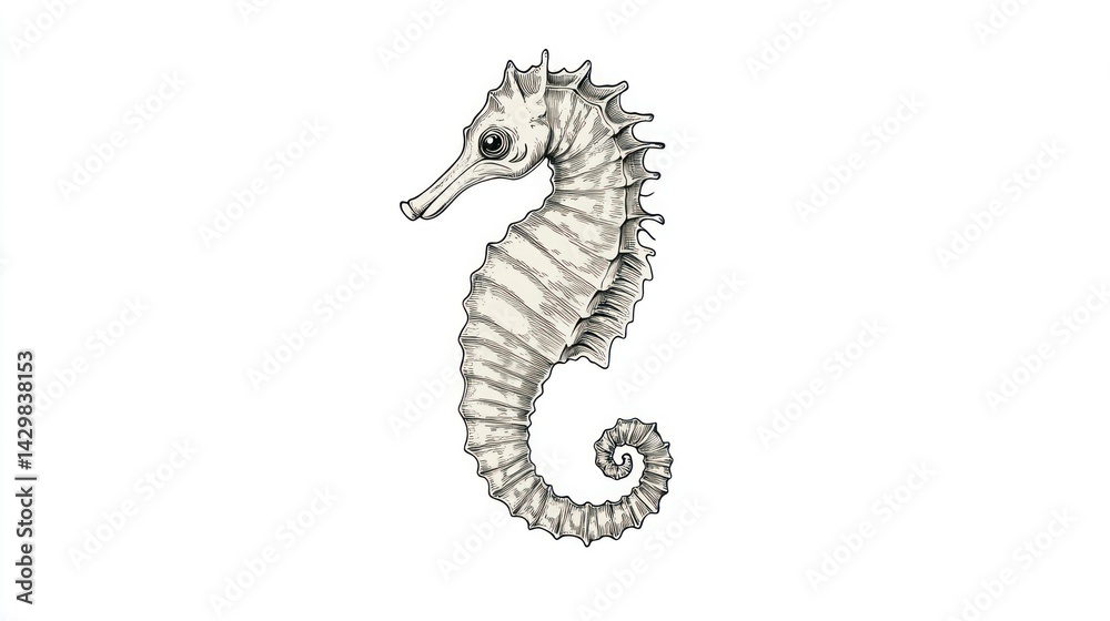 Fototapeta premium Isolated seahorse illustration on white for aquatic and underwater nature themes
