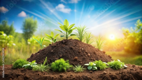 Obraz na płótnie Mounded earthy landscape with soil and plants , nature, environment, nature, environment w salonie