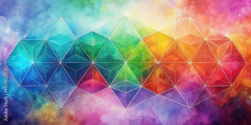 Obraz na płótnie Geometric shapes blend with watercolor effect on gradient background w salonie