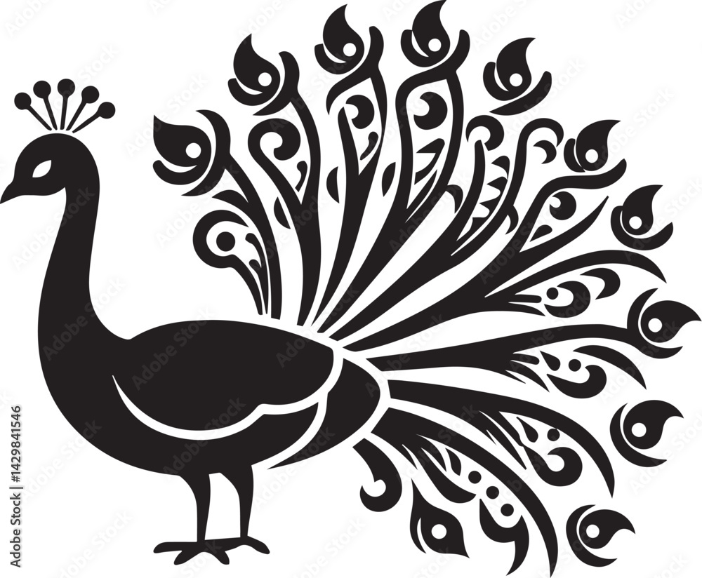 Fototapeta premium peacock bird vector silhouette, black color