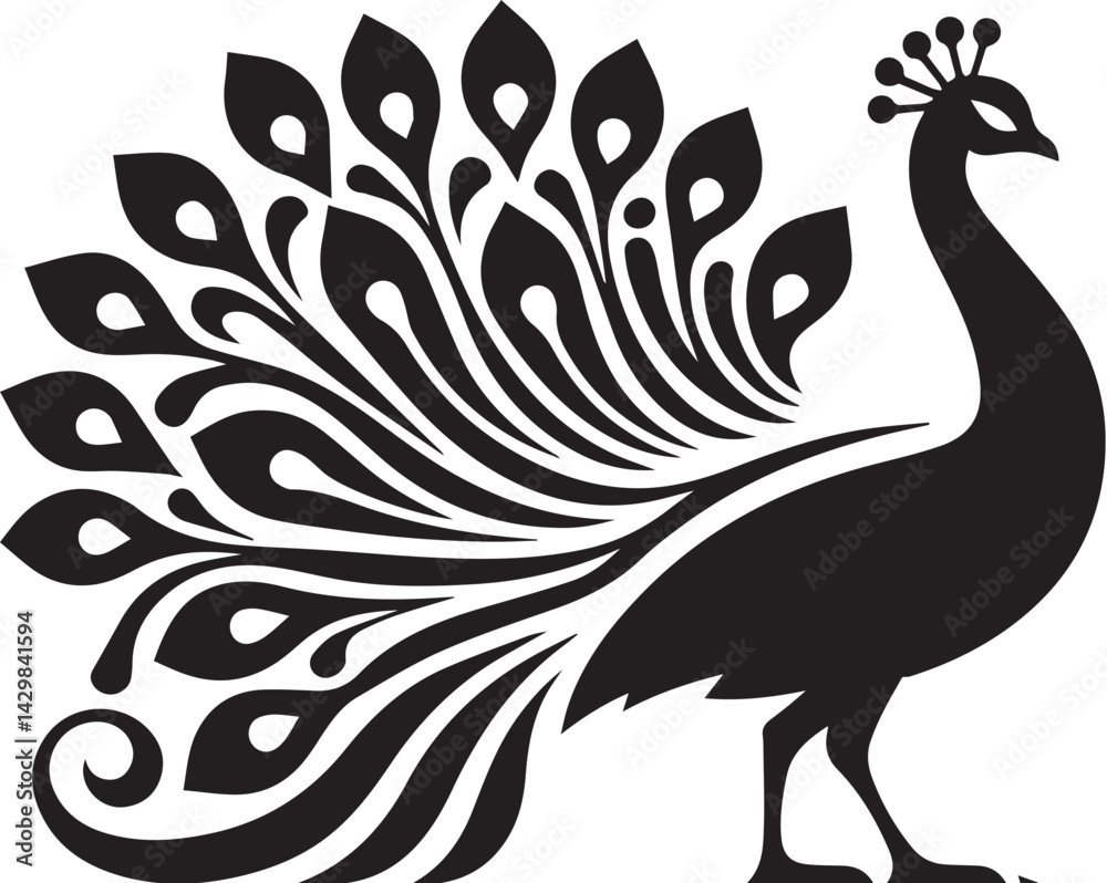 Fototapeta premium peacock bird vector silhouette, black color